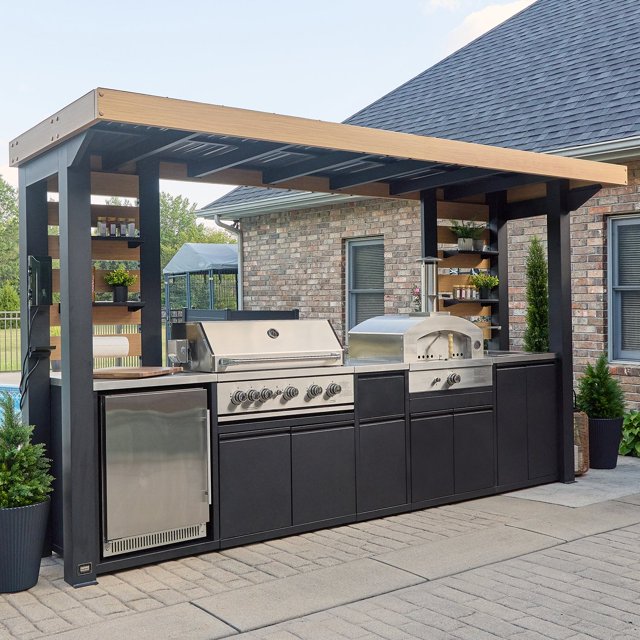 Backyard Discovery Luxury Galvanized Steel Covered Outdoor Kitchen w/ Grill & Pizza Oven