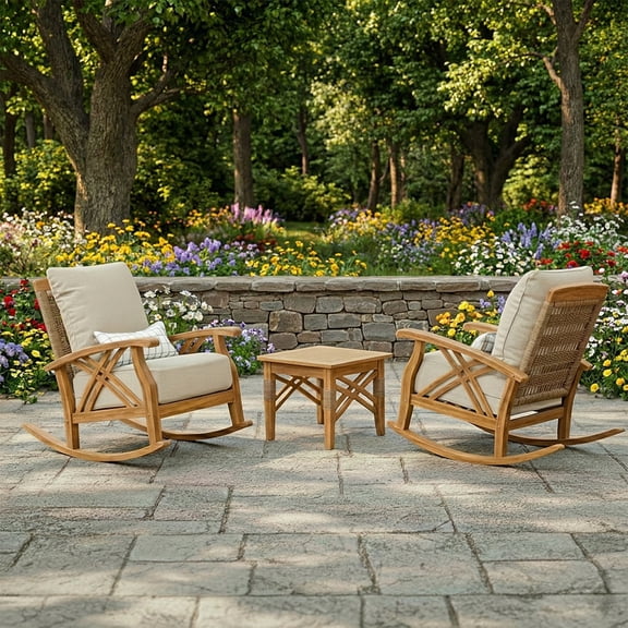 Cambridge Casual Salinas Teak Rocker Set with Tan Cushions, 3pc