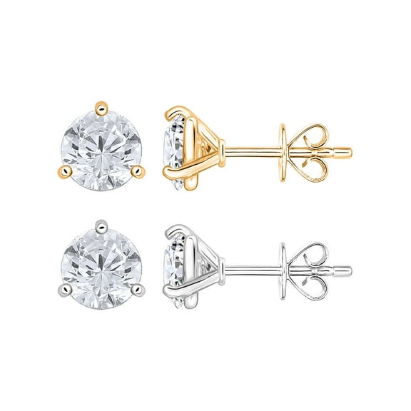Round Cut Diamond Martini Set Stud Earrings in 14K Gold