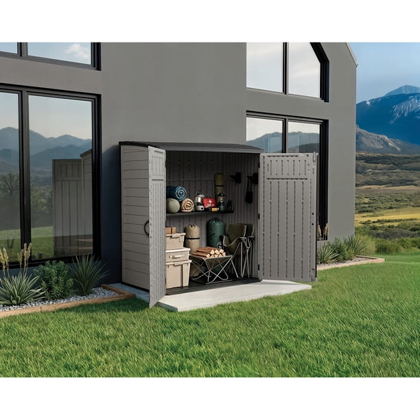 シークエンス4+ Suncast 6'x4' Extra Large Vertical Outdoor Storage Shed with Shelf