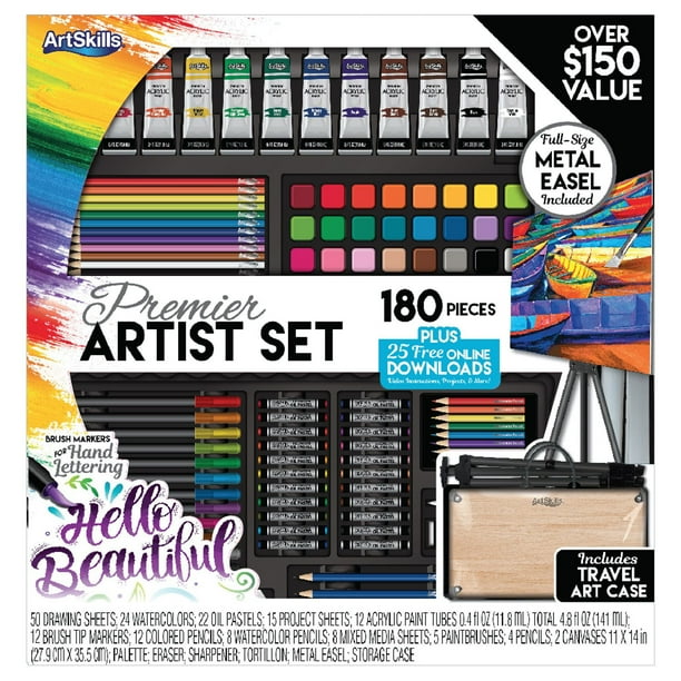 ArtSkills Premier Artist Set with Collapsible Easel, 180 Pieces