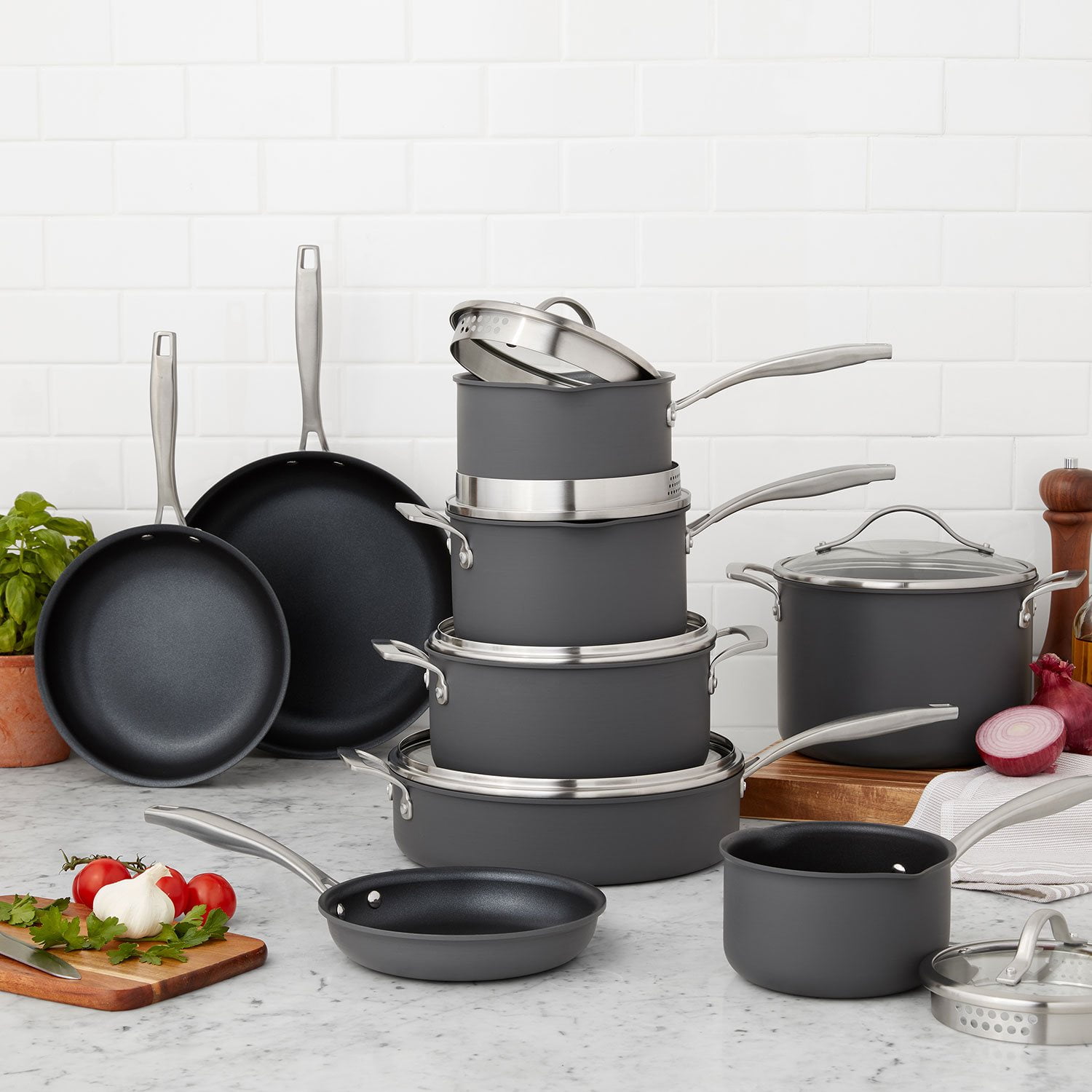 15-Piece Hard Anodized Nonstick Aluminum Cookware Set