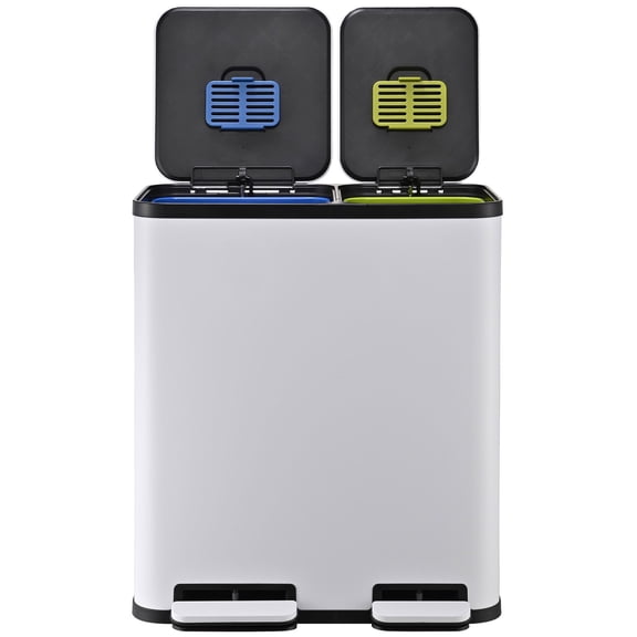 Simpli-Magic 18.5 Gallon (40L x 30L) Dual Compartment Step Trash Can – Kitchen Garbage Can with Waste & Recycling Bins – Slow-Close Lid, Odor Control, Hands-Free