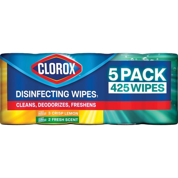 Clorox Disinfecting Wipes, Variety Pack, Fresh Scent and Crisp Lemon, 5 pack ct., 425 wipes total