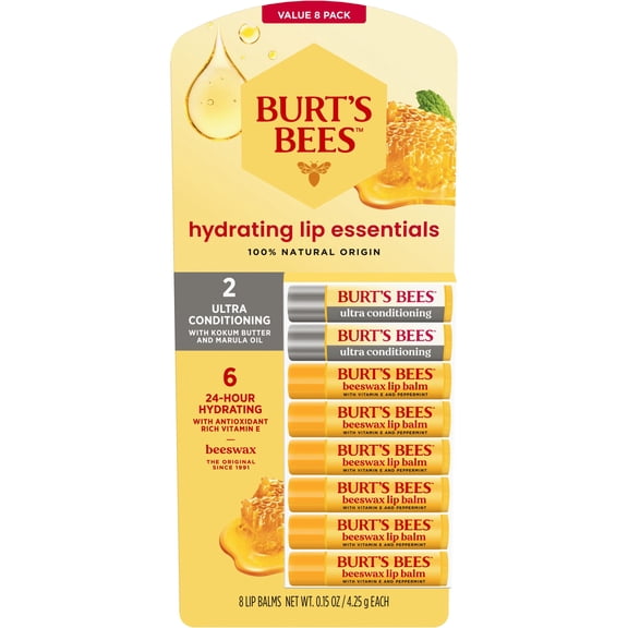 Burt's Bees 100% Natural Origin Beeswax Moisturizing Lip Balm 8 pk.