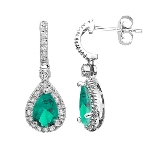 Pear Cut Gemstone & Halo Diamond Tear Drop Dangle Earrings in 14K Gold