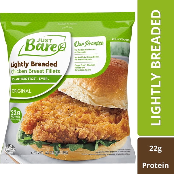 Just Bare Lightly Breaded Chicken Breast Fillets, Frozen, 2.5 lbs.