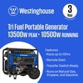 thumbnail image 2 of 13500/10500- Watt Westinghouse Tri-Fuel Portable Generator with CO Sensor + Remote Electric Start / Propane Hose, 2 of 15