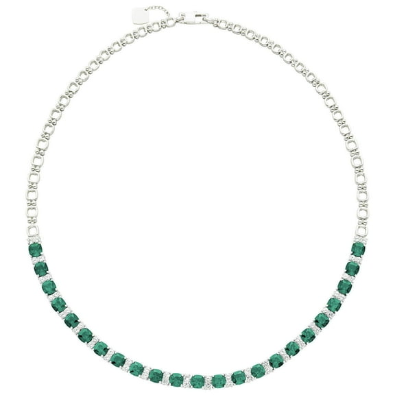 Cushion Cut Lab Created Gemstone and White Sapphire Tennis Necklace in Sterling Silver