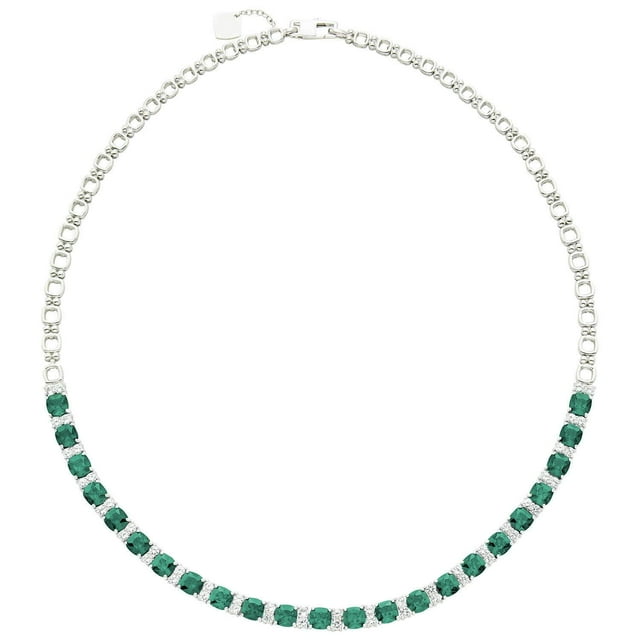 Cushion Cut Lab Created Gemstone and White Sapphire Tennis Necklace in Sterling Silver