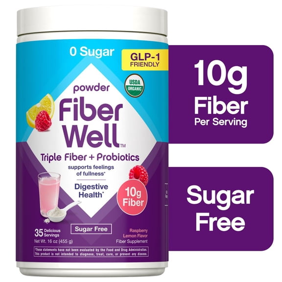 Fiber Well® Triple Fiber + Probiotics Powder, Raspberry Lemon Flavor, 16 oz