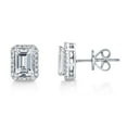 thumbnail image 3 of Emerald Cut Lab Created Gemstone & 0.11 CT. T.W. Diamond Stud Earrings in Sterling Silver, 3 of 6
