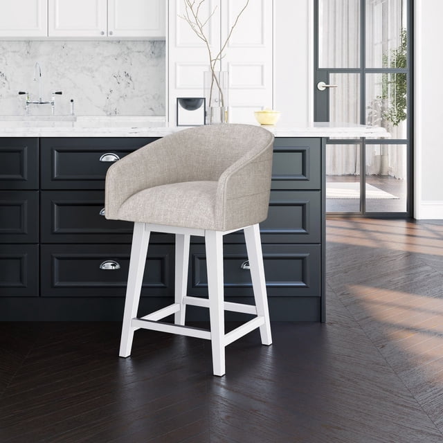 HH2 Home Upholstered Barrel Back Wood Adjustable Height Swivel Bar Stool