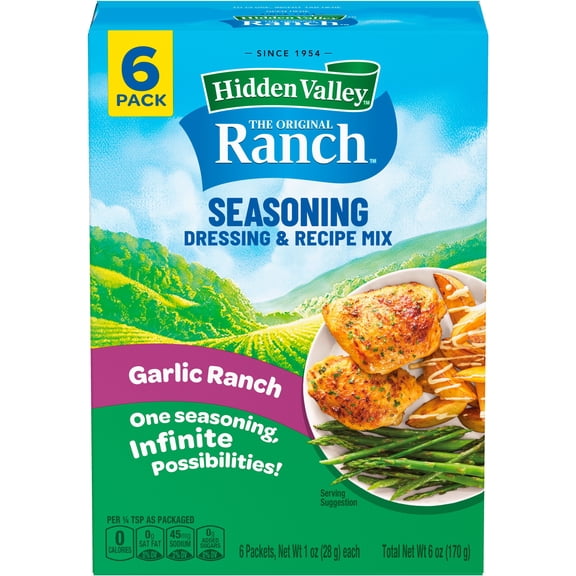 Hidden Valley, Garlic Ranch Dry Dressing & Seasoning, 6 Pack