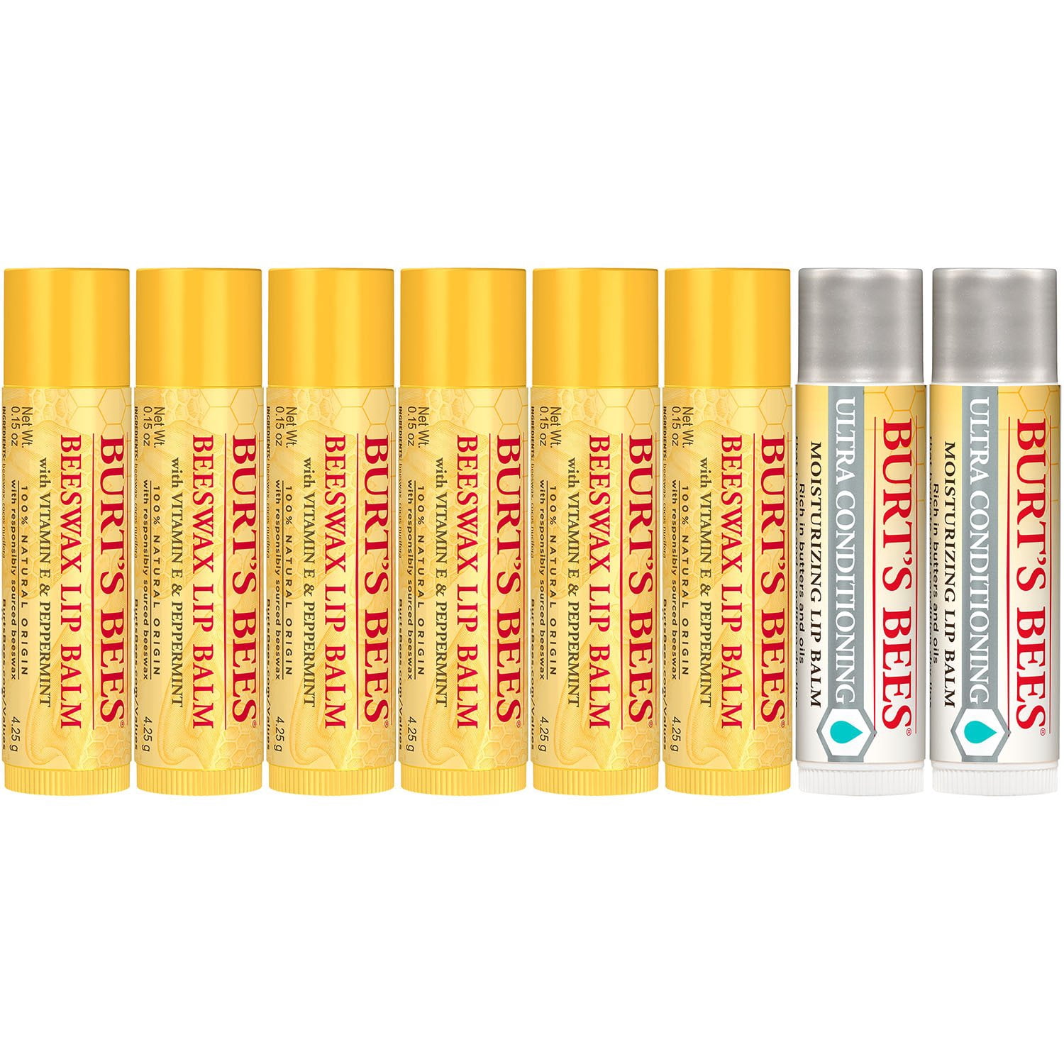 Burt‘s Bees Lippenbalsam Bienenwachs – 100% Natürlich, Mit Vitamin E & Pfefferminz, 2x 0.3 Oz
