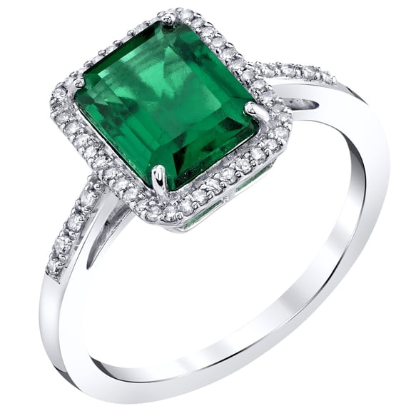 Emerald Cut Gemstone & 0.14 CT. T.W. Halo Diamond Ring in Sterling Silver