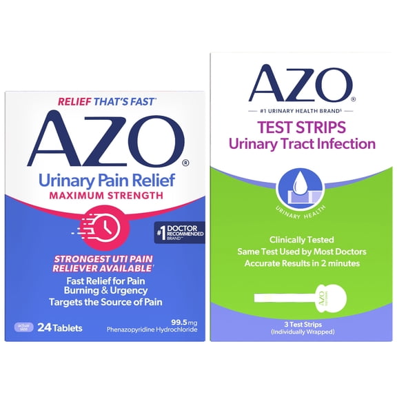 AZO UTI Test 3ct + AZO Urinary Pain Relief Max Strength 24ct Bundle