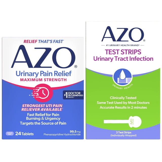 AZO UTI Test 3ct + AZO Urinary Pain Relief Max Strength 24ct Bundle
