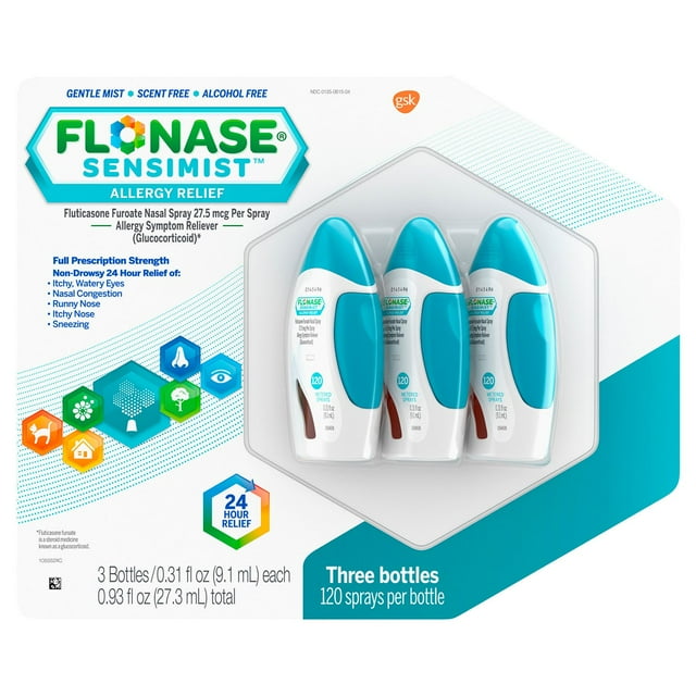 FLONASE Sensimist Allergy Relief Nasal Spray - Non-Drowsy 24HR, Scent-Free Mist, 3 ct.