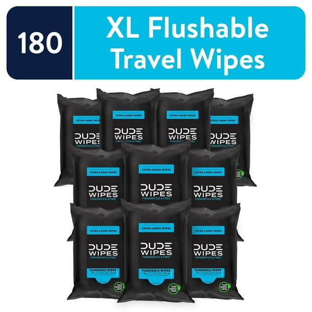 DUDE Wipes XL Flushable Wipes, Fragrance Free, 10 ct., 180 wipes