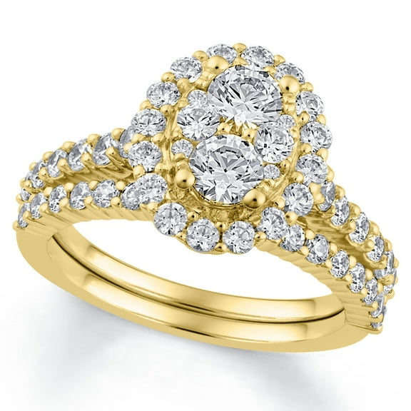 2.0 CT. T.W. Round Cut Halo Diamond Ring & Band Set in 14K Gold