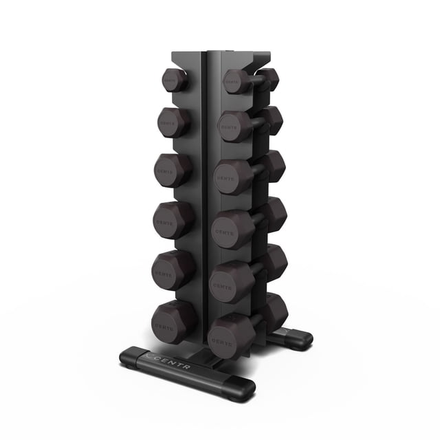 Centr Power Series 5-30 lb. Rubber Dumbbell Set with Rack