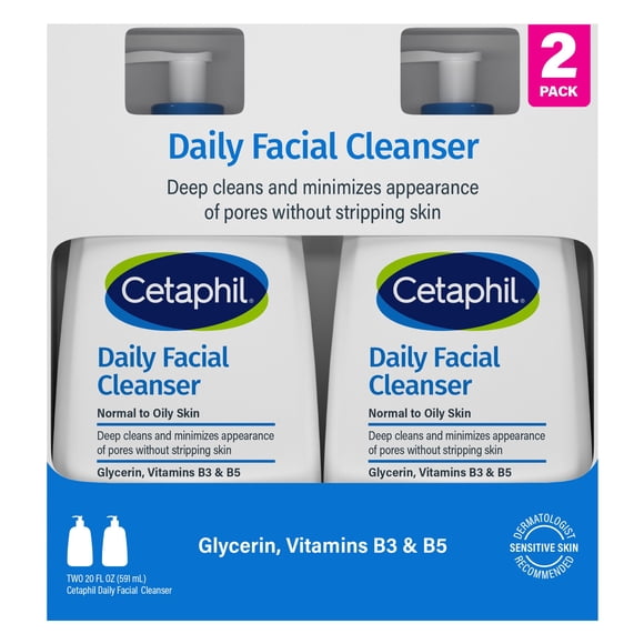 Cetaphil Daily Facial Cleanser for Sensitive Skin, Combination to Oil Skin, (20 fl. oz., 2 pk.)