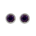 thumbnail image 2 of Round Cut Gemstone & 0.13 CT. T.W. Halo Diamond Stud Earrings in 14K Gold, 2 of 5