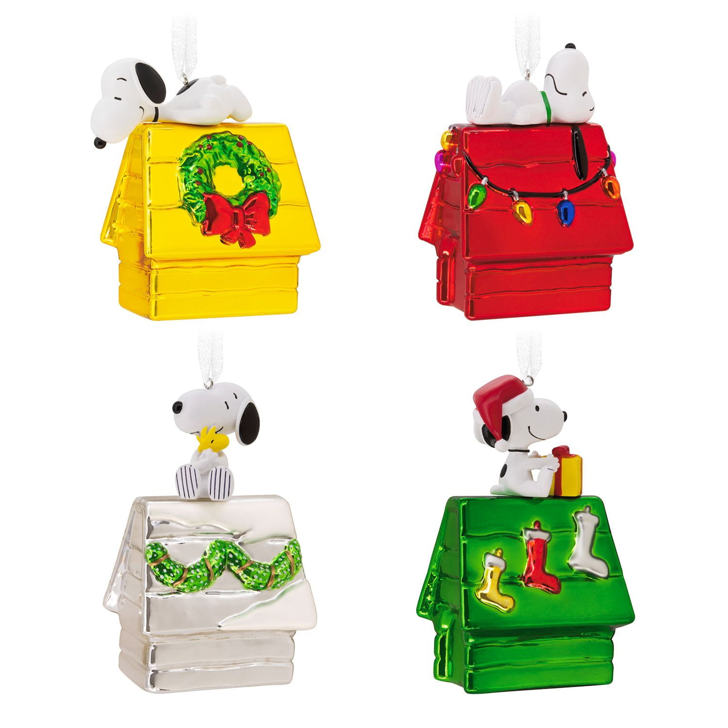Hallmark Peanuts Snoopy Doghouse Blown Glass Christmas Ornaments