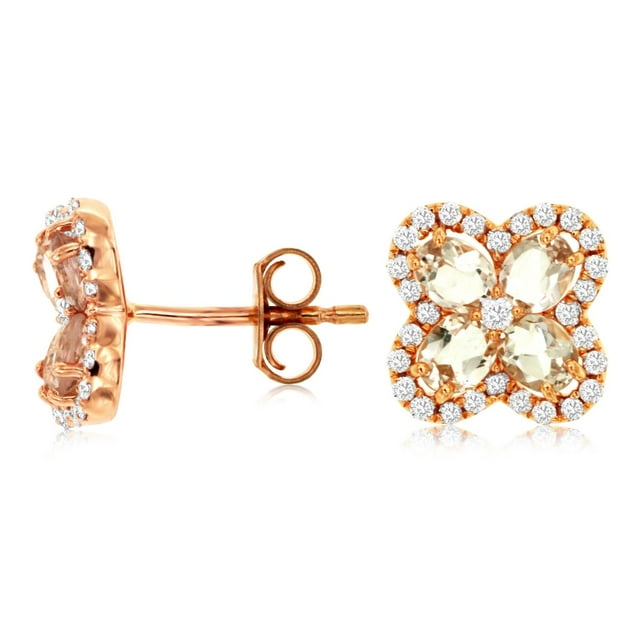 Oval Cut Gemstone & 0.35 CT.T.W. Diamond Clover Stud Earrings in 14K Gold
