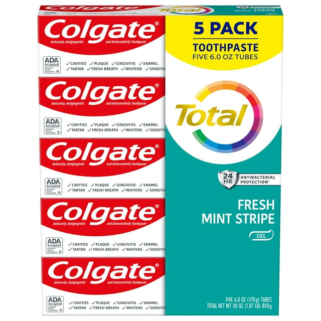 Colgate Total Gel Toothpaste, Fresh Mint Stripe, 6.0 oz., 5 pk.
