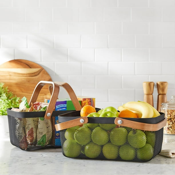 Member's Mark Mesh Baskets with Wood Handles, Assorted Colors Set