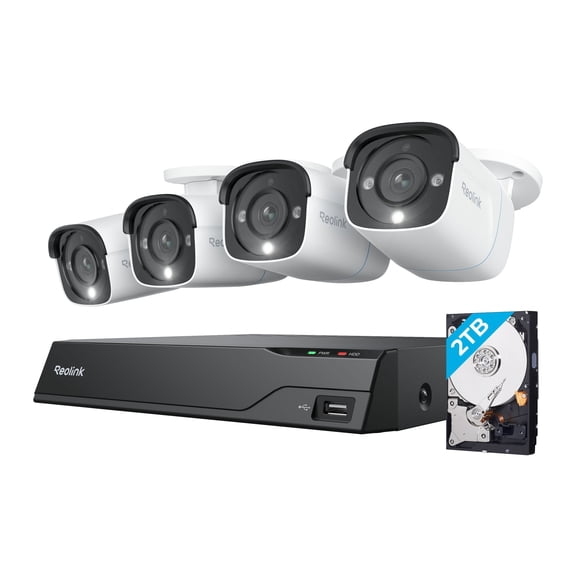 Reolink 4K 8-Channel 4-Bullet White 2TB NVR Sys&nbsp;