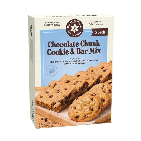 Rising Star Baking Supply Cookie & Bar Mix, Chocolate Chunk, 17.6 oz, 3 pk.
