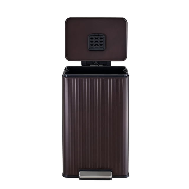 Simpli-Magic Fluted Edge 13 Gallon (50L) Rectangular Step Trash Can, Hands-Free Soft-Close Lid, Premium Fingerprint-Resistant Finish for Kitchen and Recycling, Brown