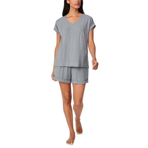 Nautica 2-Piece Short Sleeve Top and Pant PJ Set:- Grey, M Nautica 2-Piece Short Sleeve Top and Pant PJ Set:- Grey, M