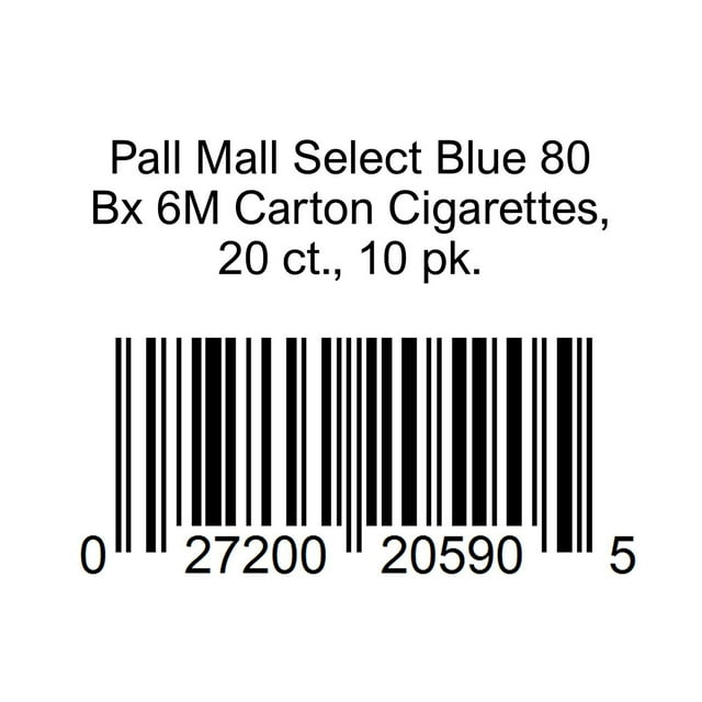Pall Mall Select Blue 80 Bx 6M Carton Cigarettes, 20 ct., 10 pk.