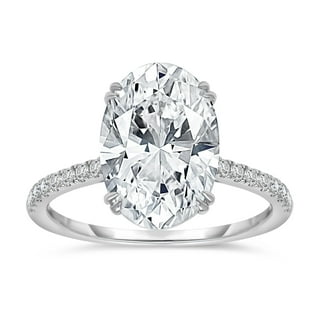 Lab Created Oval Cut Solitaire Semi-Eternity Diamond Ring in 18K Gold