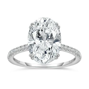 Lab Created Oval Cut Solitaire Semi-Eternity Diamond Ring in 18K Gold