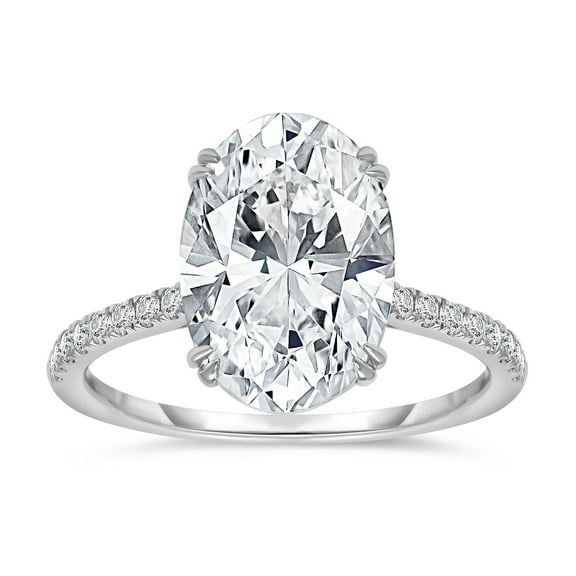 Lab Created Oval Cut Solitaire Semi-Eternity Diamond Ring in 18K Gold