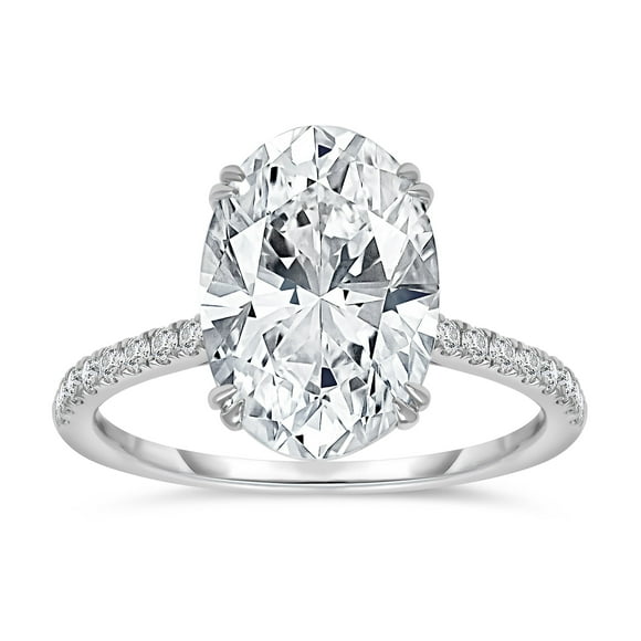 Lab Created Oval Cut Solitaire Semi-Eternity Diamond Ring in 18K Gold