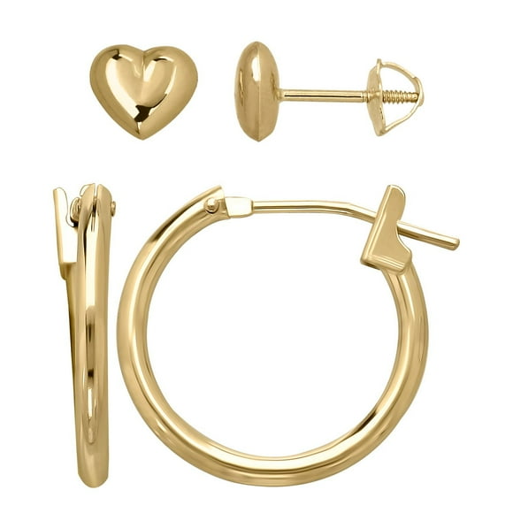 Children's Hoop and Heart Earring Set in 14K Gold