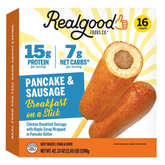 Real Good Foods Pancake & Sausage on a Stick, Frozen, 16 ct