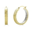 thumbnail image 1 of Two-Tone Diamond Cut Hoop Earrings in 14K Gold, 1 of 4