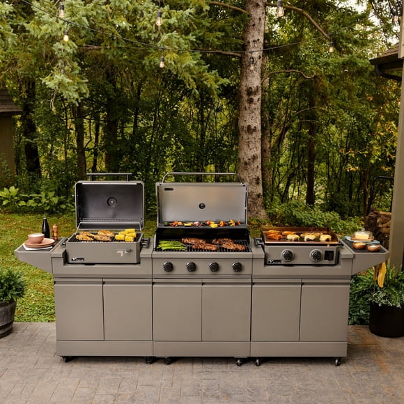 TYTUS Modular Trio with 4-Burner Gas Grill, Charcoal Grill and 2-Burner Gas Griddle