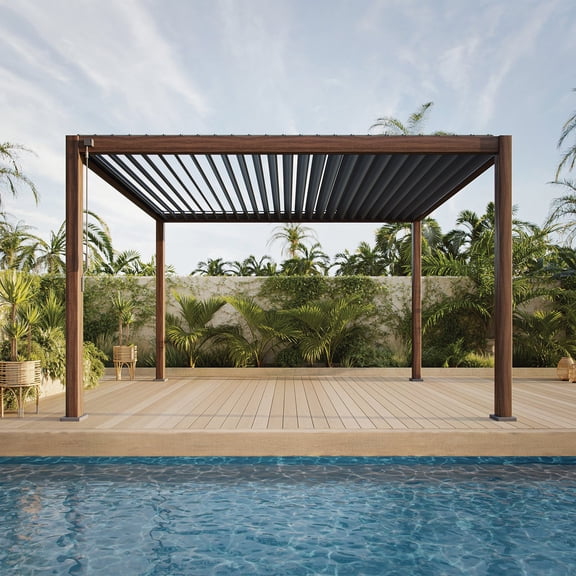 Mirador Takasho Acacia Finish Louvered Pergola, Choose Size