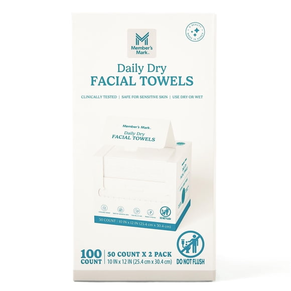 Member's Mark Daily Dry Facial Towels, 100 ct.
