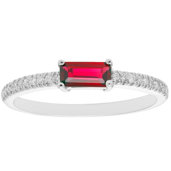 Baguette Cut Gemstone and 0.10 CT. T.W. Diamond Ring in 14K Gold