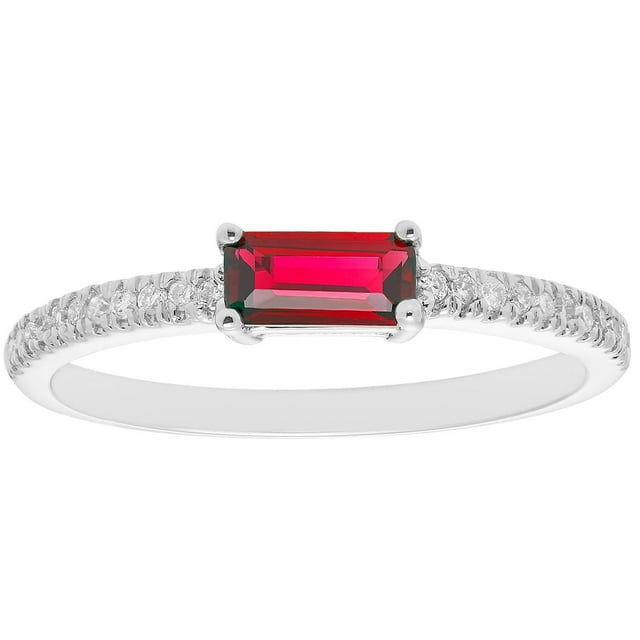 Baguette Cut Gemstone and 0.10 CT. T.W. Diamond Ring in 14K Gold