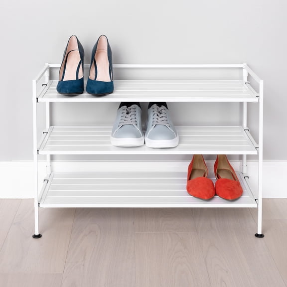 Seville Classics 3-Tier Resin Slat Shoe Rack, 26.5" W x 12.2" D x 19" H Assorted Colors